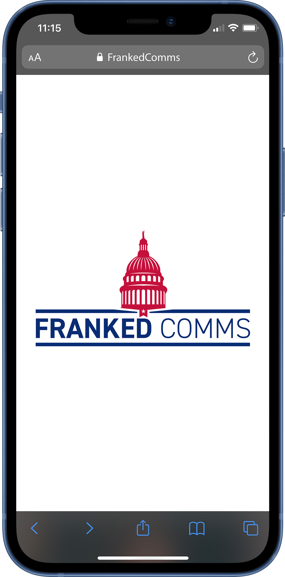iPhone with Franked Comms logo in browser window
